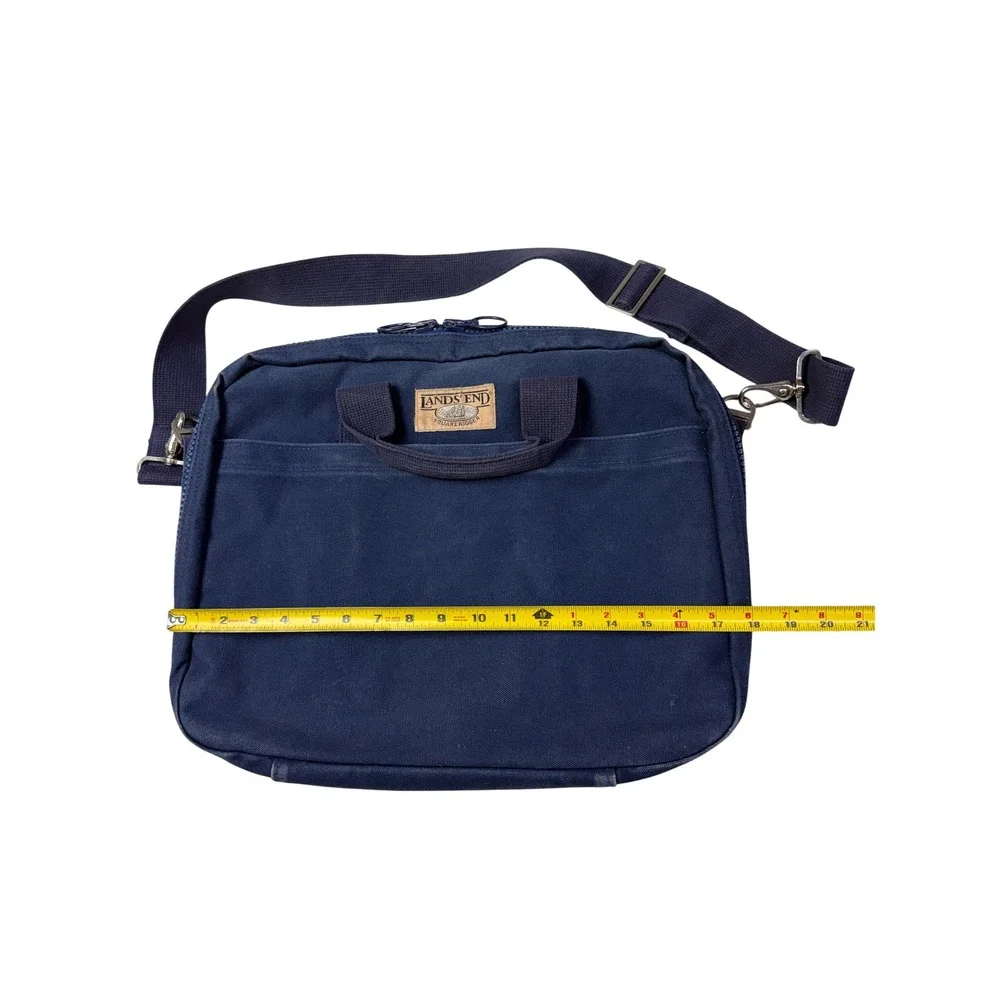 Vtg‎ Lands End Square Rigger Navy Blue Canvas Briefcase Messenger Bag Laptop